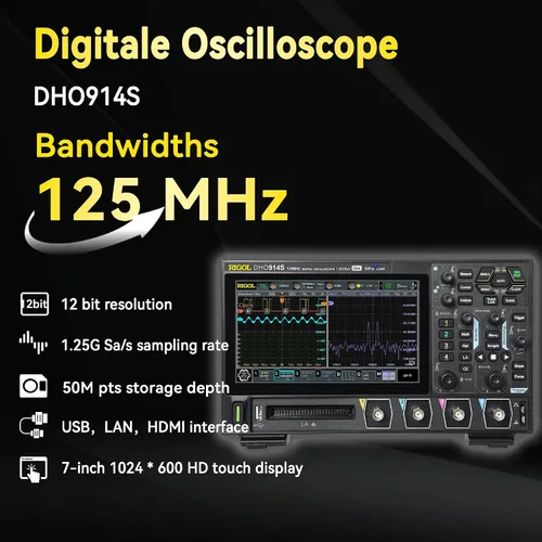 Miniatura 2 de RIGOL Osciloscopio digital DHO914S 125 MHz 4-Ch + 16 Digital 1.25 GSa/s 12-bit 50 Mpts UltraAcquire 1,000,000 wfms/s AFG + Bode Plot LAN/USB/HDMI