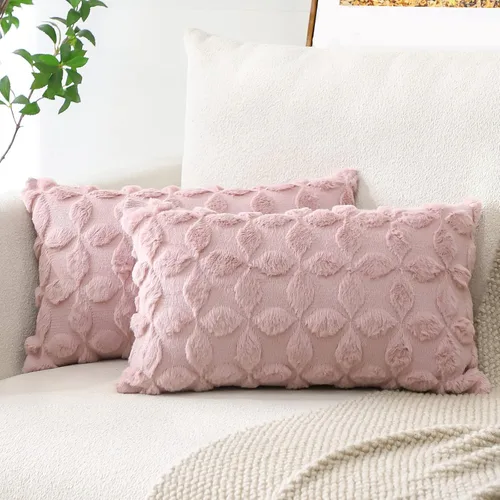Miniatura 15 de OTOSTAR Juego de 2 fundas de almohada decorativas de terciopelo de lana suave con patrón de flores en 3D, fundas de cojín para sofá de sala de Crema