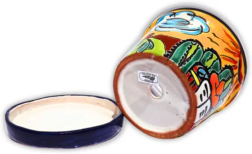 Miniatura 4 de Talavera - Macetas de cerámica mexicana con platillo Rancherito de 4 pulgadas - Cactus - Maceta de cerámica pintada a mano para interiores
