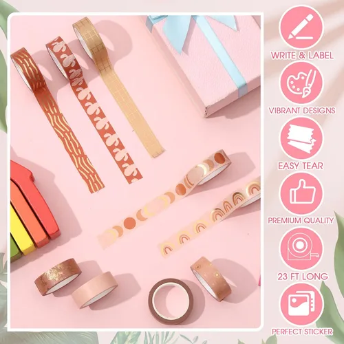 Miniatura 3 de Henoyso Juego de 16 rollos de cinta washi en colores pastel, 0.591 in de ancho, 23.0 ft de largo, cinta adhesiva bonita a granel para artes