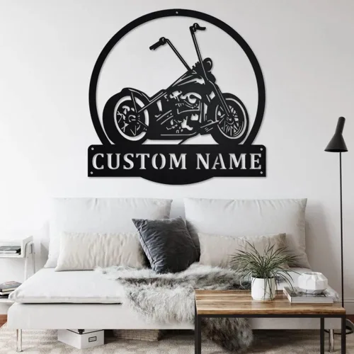 Miniatura 2 de Arte de pared de metal personalizado con bandera de EE. UU. para motocicleta - Letrero personalizado de garaje de motocicleta con nombre