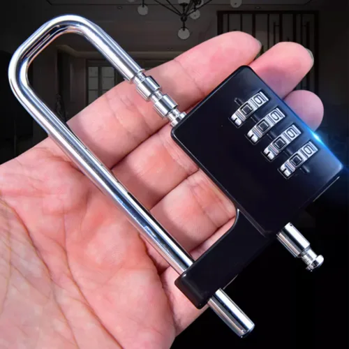 Miniatura 4 de Candado en forma de U de acero inoxidable, cerradura de combinación con grillete largo ajustable para exteriores, escuela, gimnasio, taquillas