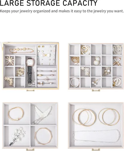 Miniatura 4 de V-LAFUYLIFE Jewelry Box Organizer for Women Girls, 4-Layer Large Jewelry boxes with 3 Drawers Jewelry Storage Case for Earrings Bracelets Necklaces