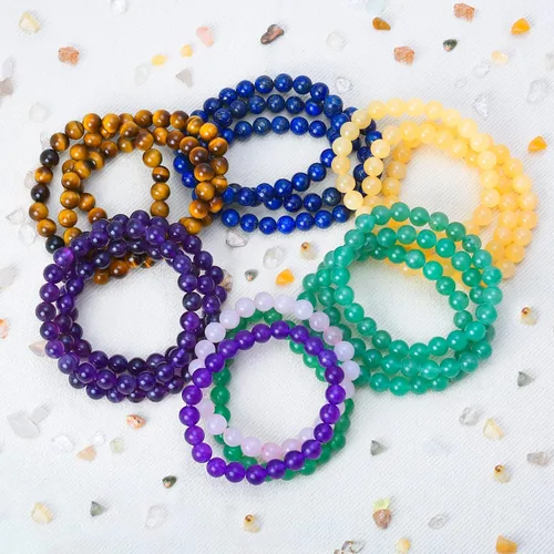 Miniatura 9 de Bling Jewelry Juego de 3 pulseras elásticas unisex apilables con cuentas redondas de 0.315 pulgadas para mujeres, adolescentes y hombres, multihebra