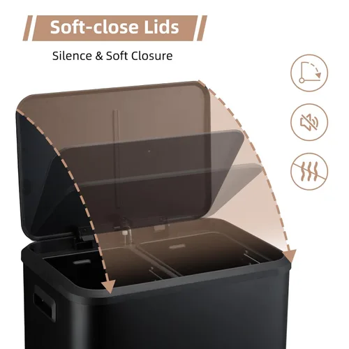 Miniatura 5 de GAOMON Cubo de basura rectangular de 30 litros/8 galones, cubo de basura rectangular de doble compartimento para reciclaje de cocina con tapa