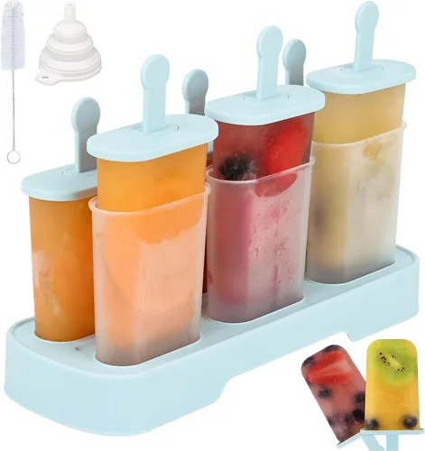WMKGG Juego de moldes para paletas, 6 moldes para paletas de hielo, molde de helado casero con palos, máquina para hacer paletas (azul)