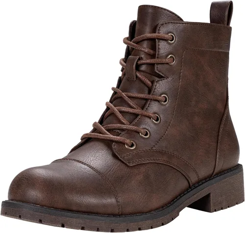 Miniatura 14 de Vepose - Botines de tacón bajo para mujer, botines militares a la moda con cordones
