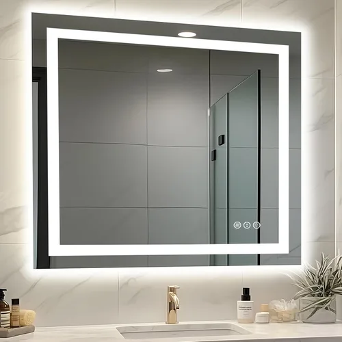 Miniatura 60 de EchosLife Espejos de baño LED de 20 x 28 pulgadas para pared, marco de aluminio negro (frontal y retroiluminado), espejo de tocador antivaho