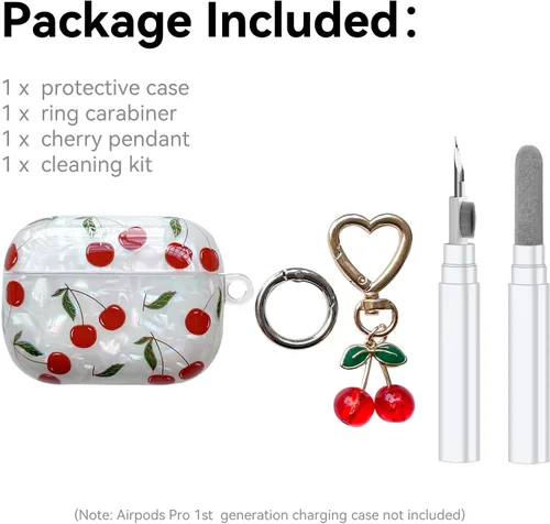 Miniatura 8 de Funda compatible con AirPods Pro (1ª generación), bonita funda estética de cereza para AirPod Pro con llavero de cereza, funda protectora de TPU