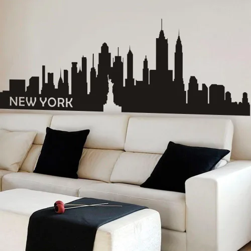 Vinilo adhesivo de pared de Nueva York, calcomanía de Nueva York, horizonte de Nueva York, decoración de pared, mural de pared gráfico para Negro