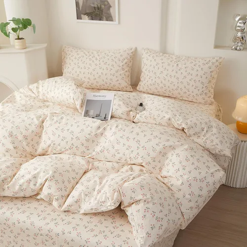 Miniatura 44 de HighBuy Juego de funda de edredón vintage con volantes y estampado de rayas francesas, 100% algodón con cierre de cremallera, juego de ropa de cama