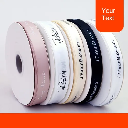 Miniatura 2 de Cinta personalizada de satén personalizada para envolver regalos, manualidades, paquete de costura, recuerdos con nombre de texto, icono, 1 rollo