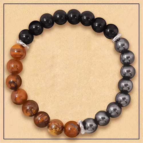 Miniatura 5 de Pulsera de triple protección con cuentas de ojo de tigre, obsidiana negra y hematita para hombres y mujeres, cuentas de piedras naturales y cristal