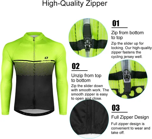 Miniatura 4 de Maillot de ciclismo para hombre, manga larga, con 3 bolsillos traseros, secado rápido, transpirable, para bicicleta