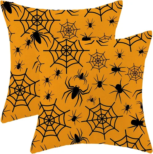 Miniatura 68 de AEIOAE - Juego de 2 fundas cuadradas de almohadones de lino para otoño con calabaza en tono naranja quemado y blanco, para decoración al aire libre