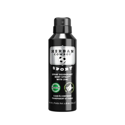 Herban Cowboy Desodorante en spray seco Sport – Desodorante en aerosol seco para hombre de 2.8 onzas mejorado con perejil, romero y salvia, sin