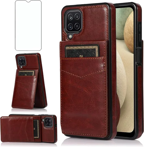 Miniatura 9 de Asuwish Funda de teléfono para Samsung Galaxy A12 con protector de pantalla de vidrio templado, soporte para tarjetas de crédito, soporte de piel