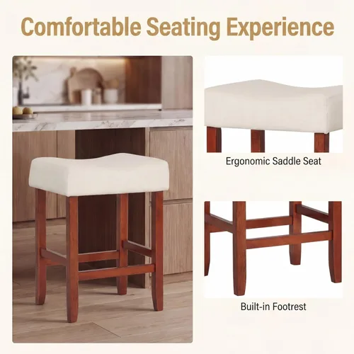 Miniatura 5 de Giantex 25 Inch Bar Stools, Backless Saddle Barstools with Sponge Padded Cushion, Nailhead Trim, 330 Lbs Wood Bar Stools with Foot Rest for Kitchen