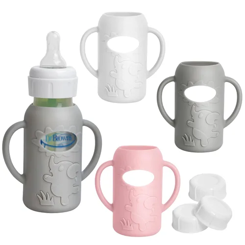 Paquete de 3 fundas de silicona para biberones de vidrio natural Dr. Brown, soporte para biberones de grado alimenticio antiroturas con asas y 3