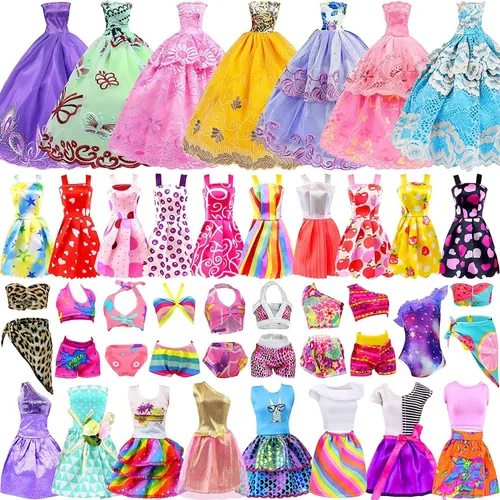 Miniatura 4 de ZITA ELEMENT Armario de muñecas de 11.5 pulgadas con ropa y accesorios, juego de 101 piezas, incluye armario, maleta, vestidos, trajes de baño