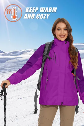 Miniatura 7 de MAGCOMSEN - Chamarra de esquí 3 en 1 para mujer, con forro interior de vellón, chamarra tipo parca resistente al viento e impermeable