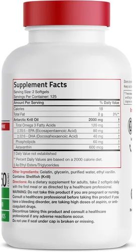 Miniatura 2 de Bronson Aceite de krill antártico 2000 mg con omega-3 EPA, DHA, astaxantina y fosfolípidos, 250 cápsulas blandas (125 porciones)