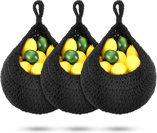 Dandat Cestas de frutas colgantes grandes para cocina, diseño de lágrima, cestas de pared, soporte bohemio tejido a mano para cocina, verduras,