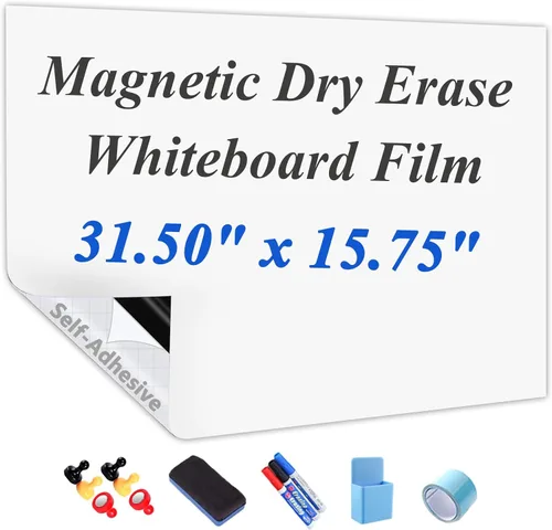 Miniatura 15 de Papel magnético de borrado en seco con adhesivo, película de pizarra blanca de 24 x 12 pulgadas para pared, fácil de escribir y limpiar, pizarra