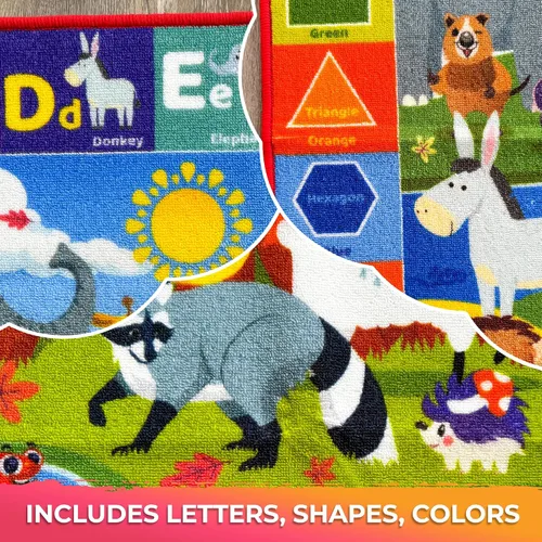 Miniatura 6 de QUOKKA Alfombra de aula para niños, alfombra ABC de 79 x 60 para sala de juegos, alfombra de aprendizaje del alfabeto para dormitorio, alfombra