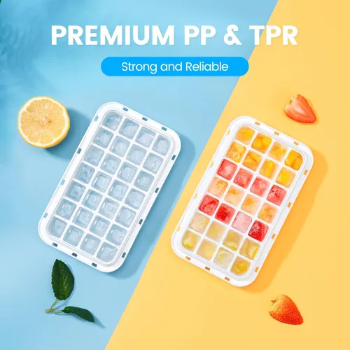 Miniatura 6 de Bandeja para cubitos de hielo con tapa y contenedor, 28 moldes para cubitos de hielo, bandejas de hielo para congelador, molde de bandeja para Azul