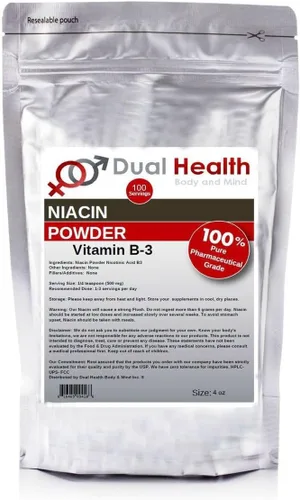 Niacina en polvo (4 onzas) Suplemento a granel de vitamina B3 liberación inmediata niacina con ácido nicotínico sin OMG, vegano, sin gluten, empresa