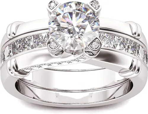 Miniatura 3 de Juego de anillos de diamante para mujer juego de anillos de combinación creativa 2 en 1 con circonita y anillo de moda versátil para boda compromiso