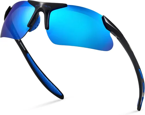 Gafas de sol deportivas polarizadas para niños y niñas, gafas de béisbol y sóftbol, montura TR90 Negro | Espejo azul hielo
