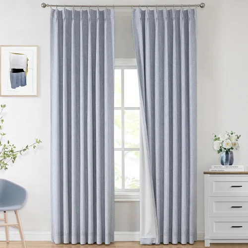 Miniatura 31 de Vision Home Cortinas marrones con pliegues pinzados de bloqueo total, cortinas de ventana de lino mezclado para oscurecimiento de la habitación, 95