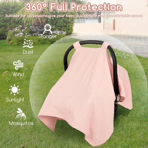 Miniatura 3 de Funda de asiento de automóvil de muselina de verano, transpirable, para bebés y niñas, fundas multiusos para lactancia materna, color rosa