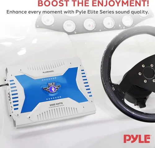 Miniatura 7 de Pyle Receptor amplificador marino de 6 canales, amplificador de audio inalámbrico impermeable para altavoz estéreo con fuente de MOSFET dual