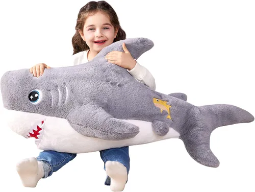 IKASA Juguete de peluche de tiburón gigante, 39 pulgadas, juguetes suaves grandes y bonitos, enorme tamaño grande, esponjoso, de gran tamaño,