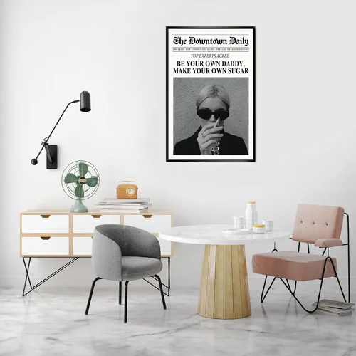 Miniatura 5 de Arte de pared retro de feminismo en blanco y negro, arte de pared de periódico con texto en inglés "Be Your Own Daddy", carteles de lienzo