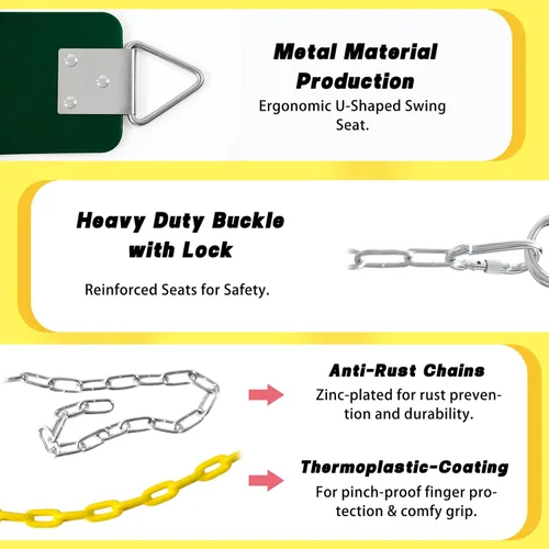 Miniatura 5 de Juego de columpio para niños con cadena - columpio para adultos con anillo de metal de acero inoxidable en forma de T - adecuado para patio trasero