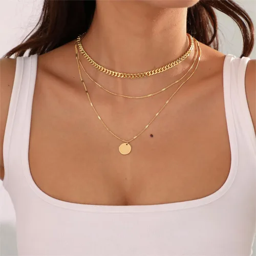 Miniatura 3 de ASCOMY Collares en capas para mujer, delicado collar de oro chapado en oro de 14 quilates, collar de espiga para mujer, collar de cruz de perlas