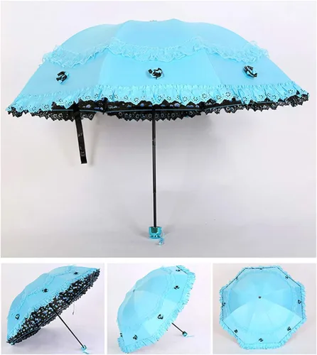 Miniatura 29 de Honeystore Paraguas plegable a prueba de rayos ultravioleta Princess Lace Parasol con cúpula anti-UV