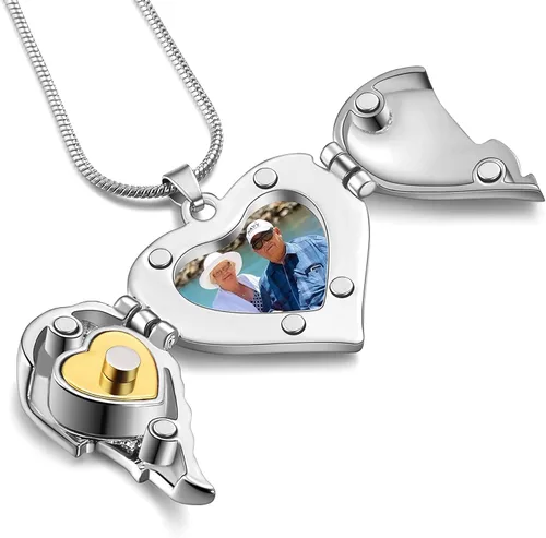 Miniatura 2 de Cring Coco Collar con colgante de cremación conmemorativo para mujer con medallón A Piece of My Heart Lives in Heaven Chapado en oro Circón