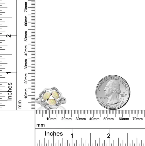 Miniatura 48 de Gem Stone King Flower Blossom Gemstone Birthstone Ring in 925 Sterling Silver 3-Stone Oval 6X4MM with Sparkling Accents Wedding Anniversary