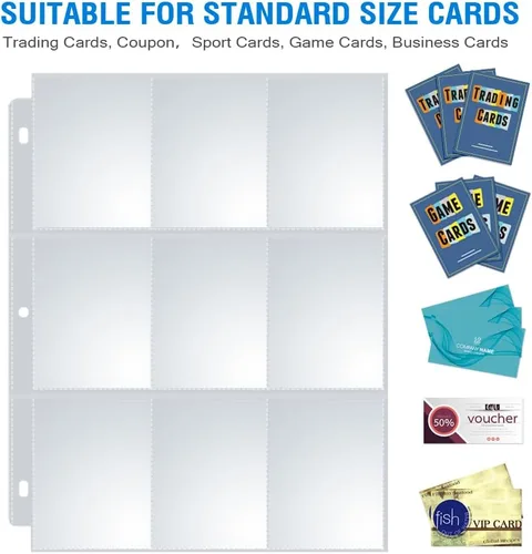 Miniatura 2 de Paquete de 120 protectores de páginas de 9 bolsillos, fundas para cartas coleccionables Sooez para carpeta de 3 anillas, soporte para cartas