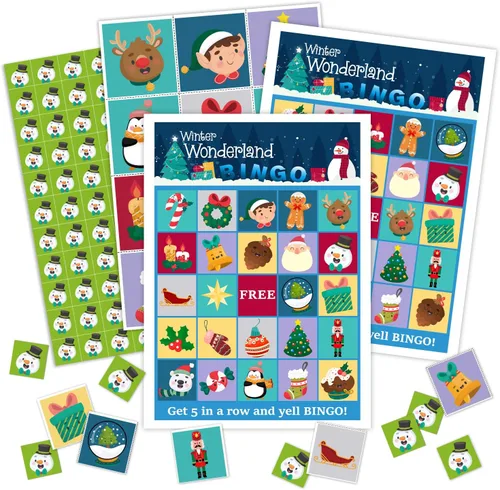 Juegos de fiesta de bingo de Navidad, juegos de fiesta de Navidad para familiares y amigos, 24 jugadores, suministros de fiesta de Navidad, regalos