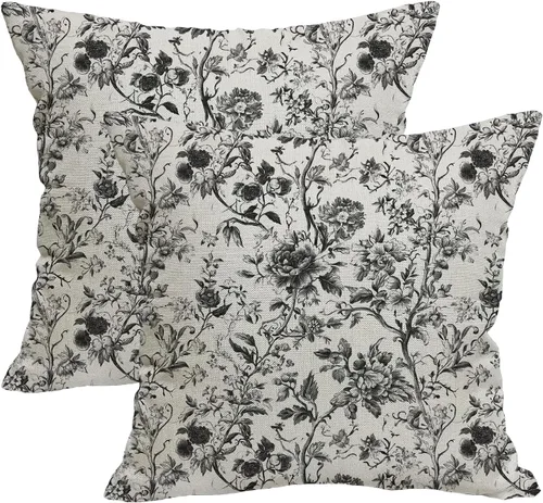 Juego de 2 fundas de almohada vintage de 18 x 18 pulgadas con flores silvestres de primavera para exteriores, fundas de cojín decorativas de lino