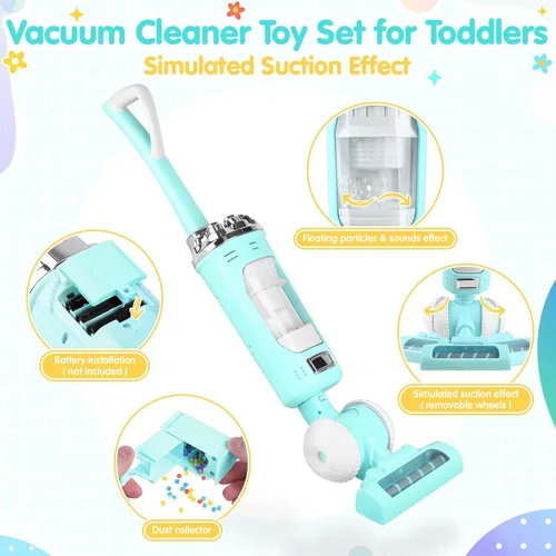Miniatura 4 de Set de juguete de aspiradora para niños para niños pequeños - 2 piezas de juguete de aspiradora para niños pequeños de 3+ años con efectos de Verde