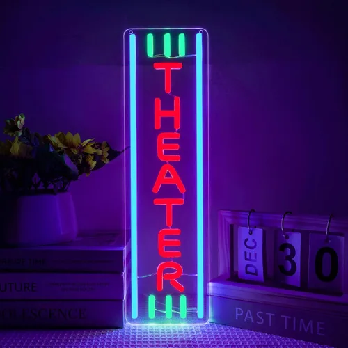 Letrero de neón de teatro, luz LED regulable para decoración de pared, accesorios de cine en casa, luz de neón para sala de cine, decoración de bar,