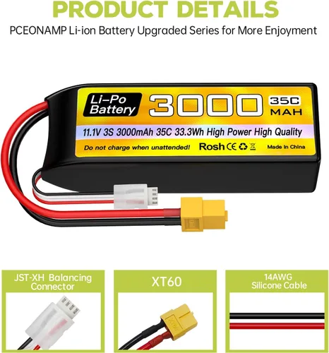 Miniatura 6 de 3S Lipo Batería 11.1 V 3000 mAh 35C con enchufe XT60 con cable de carga USB para RC Car Truck RC Barco Quadcopter FPV Drone