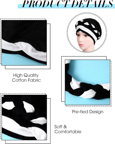 Miniatura 6 de SATINIOR 4 piezas de turbante africano para mujer, turbante con cuentas